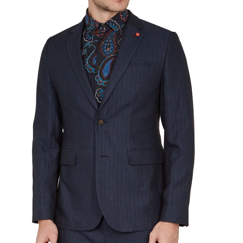 NWT Ted Baker Men's Balrhot Linen Herringbone Jacket Wool Navy 3XL $489 O237
